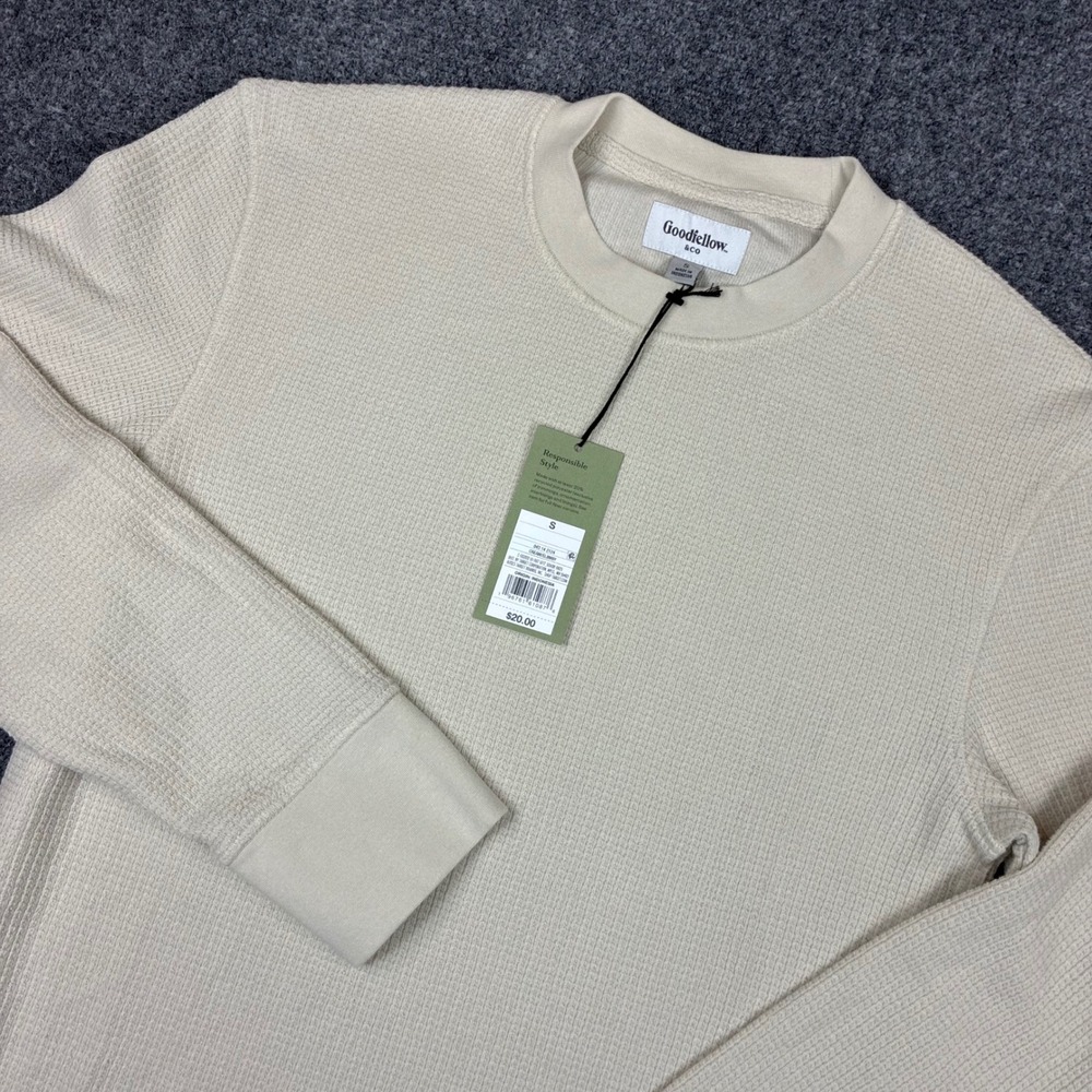 Goodfellow & Co Mens Size Small Cream Waffle Knit Thermal Long Sleeve Shirt NEW